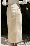Mollie Beige Faux Leather PU Midi Skirt Mollie Beige Faux Leather PU Midi Skirt