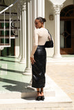 Mollie Black Faux Leather PU Midi Skirt Mollie Black Faux Leather PU Midi Skirt