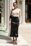 Mollie Black Faux Leather PU Midi Skirt Mollie Black Faux Leather PU Midi Skirt
