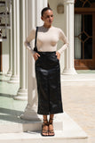 Mollie Black Faux Leather PU Midi Skirt Mollie Black Faux Leather PU Midi Skirt