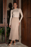 Stasia Camel Beige Pleated Knit Maxi Skirt Stasia Camel Beige Pleated Knit Maxi Skirt