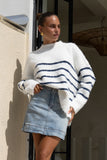 Steffy White Navy Stripe Knit Sweater Steffy White Navy Stripe Knit Sweater