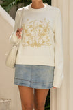 Heather Cream Floral Embroidered Knit Sweater Heather Cream Floral Embroidered Knit Sweater