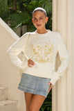 Heather Cream Floral Embroidered Knit Sweater Heather Cream Floral Embroidered Knit Sweater