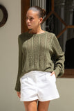 Haisley Khaki Pointelle Knit Sweater Haisley Khaki Pointelle Knit Sweater