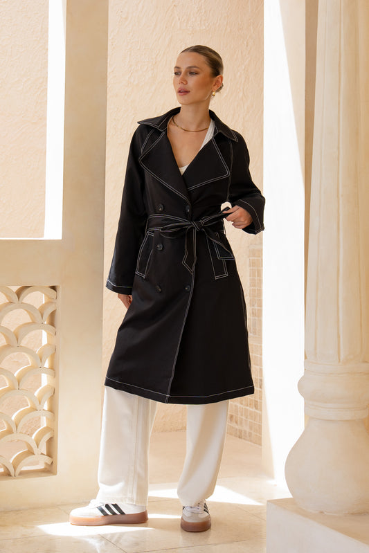 Dekota Black Trench Coat