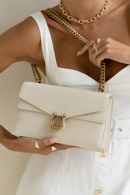 Lyre Ivory Genuine Leather Chain Shoulder Bag