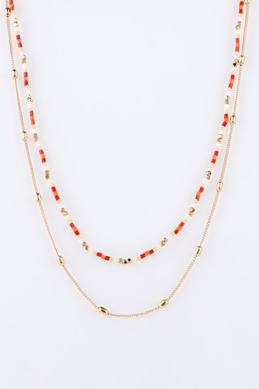 Siena Red Bead and Gold Layered Necklace