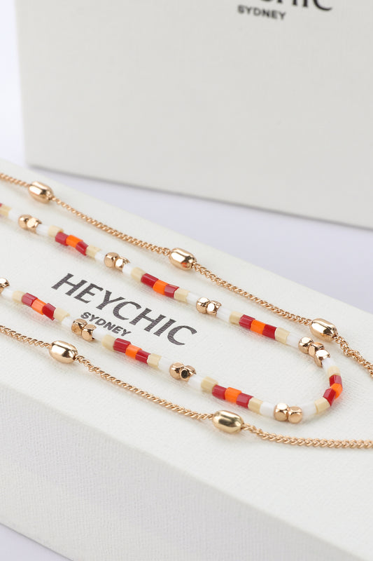 Siena Red Bead and Gold Layered Necklace