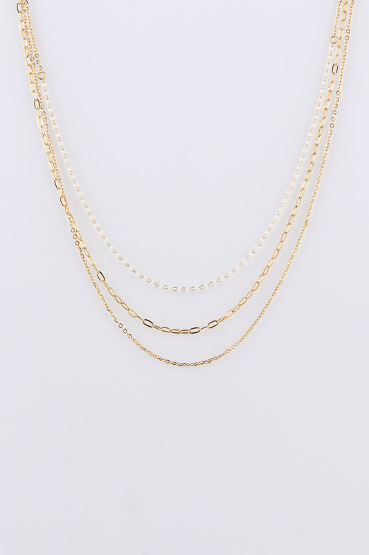 Eleyna White Bead Gold Layered Necklace