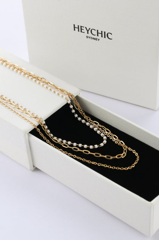 Eleyna White Bead Gold Layered Necklace