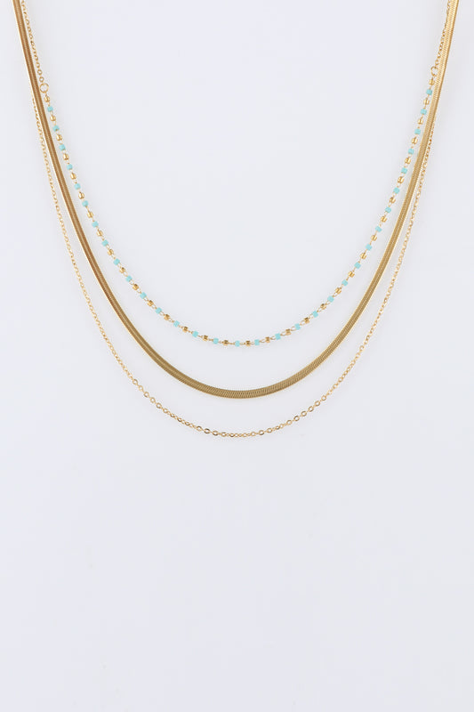Thalassa Aqua Blue Bead Gold Layered Necklace