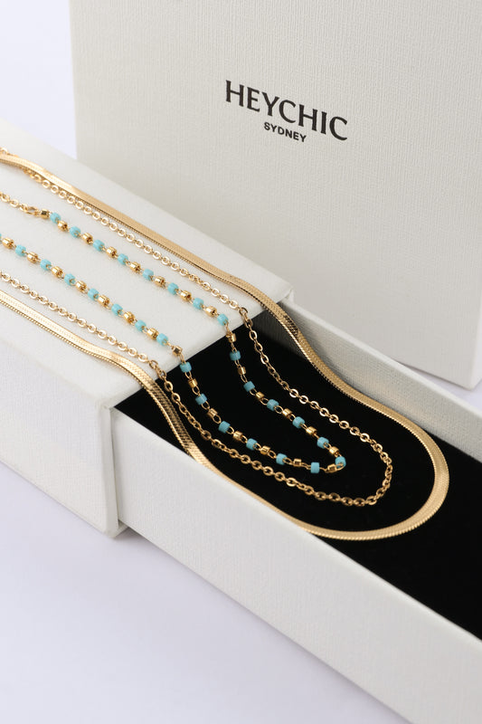 Thalassa Aqua Blue Bead Gold Layered Necklace