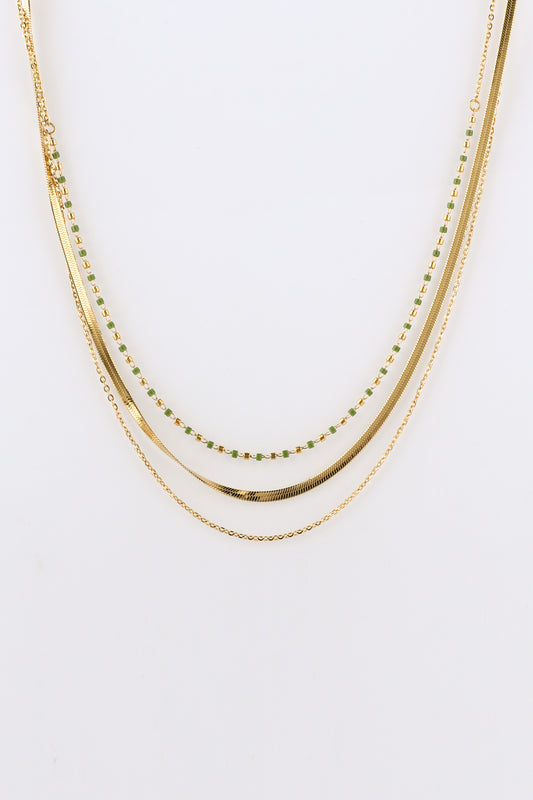 Mireva Green Bead Gold Layered Necklace