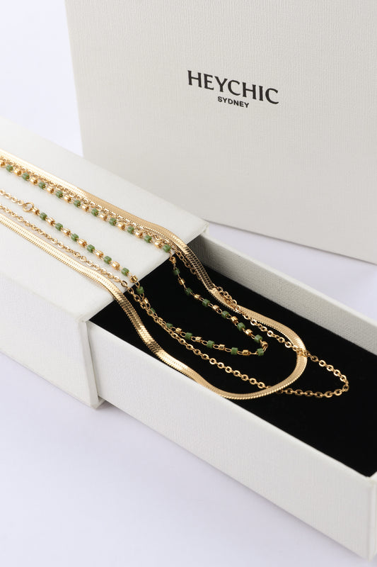 Mireva Green Bead Gold Layered Necklace