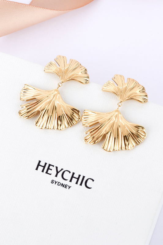 Althea Leaf Gold Drop Earrings