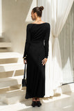 back view of black long sleeve maxi dress back view of black long sleeve maxi dress