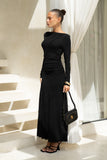 side view of black long sleeve maxi dress side view of black long sleeve maxi dress