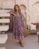 Araminta Purple Floral Boho Midi Dress Araminta Purple Floral Boho Midi Dress