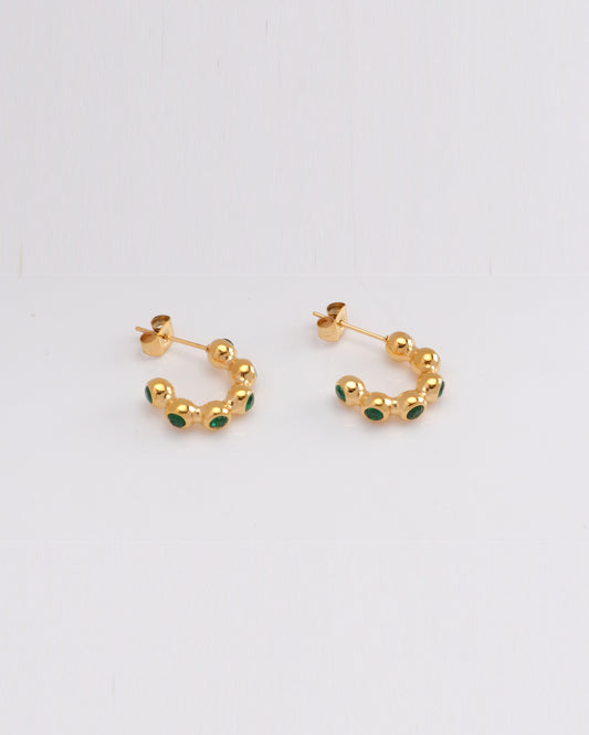 Jane Mini Ball Green Zirconia Hoop Earrings