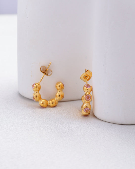 Jane Mini Ball Pink Zirconia Hoop Earrings