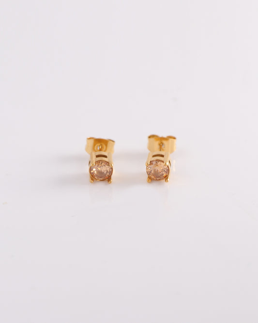 Champagne 5mm Zirconia Gold Stud Earrings