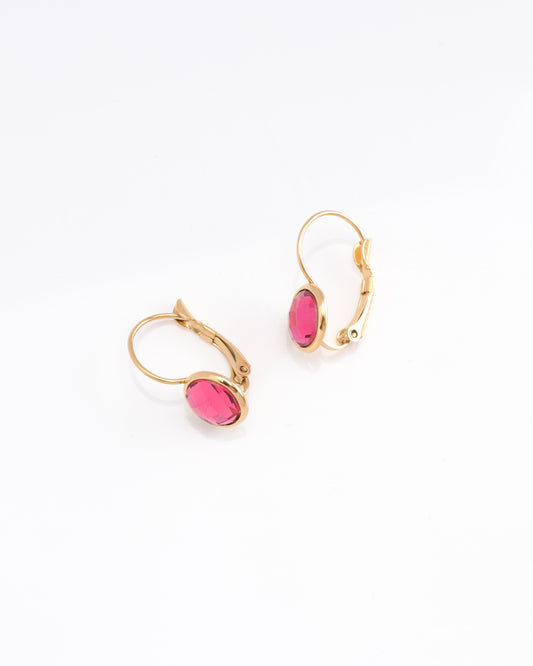 Jemima Pink Crystal Gold Earrings