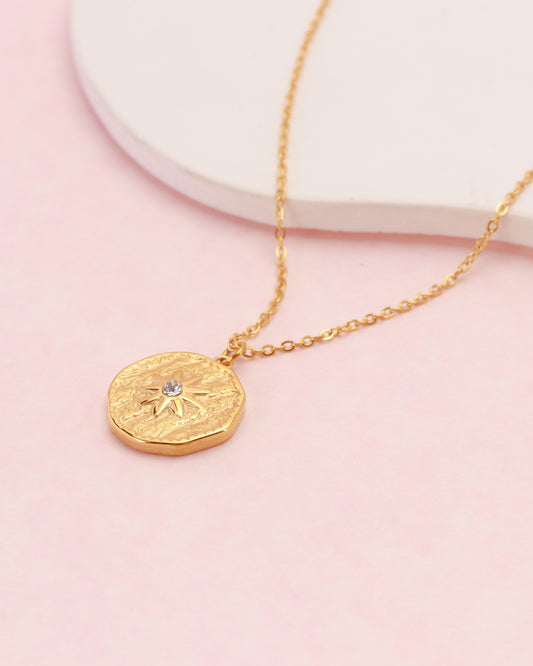 Celestia Gold Star Coin Zirconia Necklace