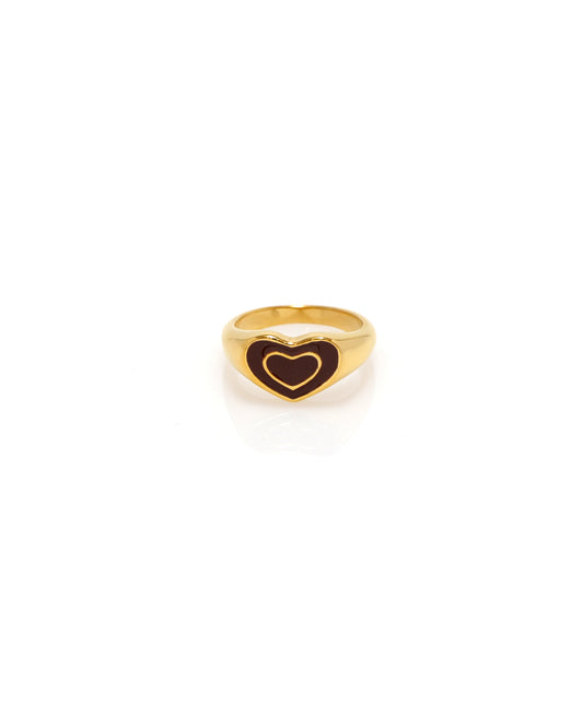 Brown Heart Gold Ring