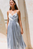 Eleanor Silver Blue Satin Midi Dress