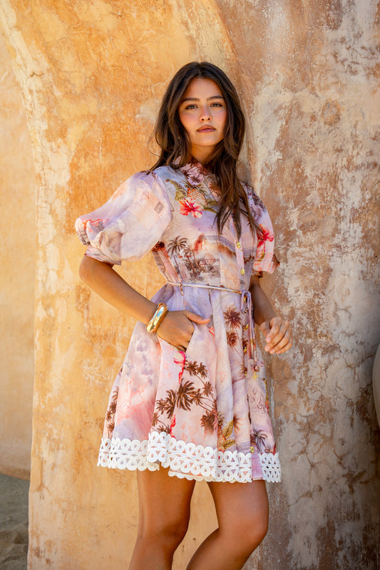 Horizon Pink Tropical Mini Dress