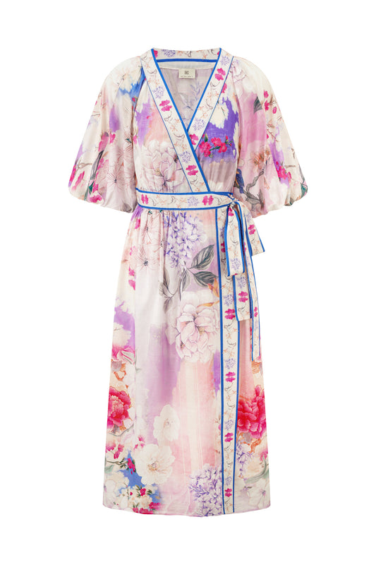 Elani Pink Floral Wrap Maxi Dress