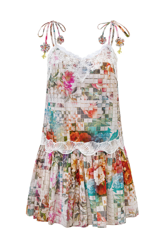 Mosaic Multi Floral Lace Mini Dress
