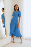 Vera Blue White Floral Wrap Midi Dress Vera Blue White Floral Wrap Midi Dress