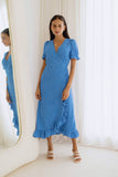 Vera Blue White Floral Wrap Midi Dress Vera Blue White Floral Wrap Midi Dress