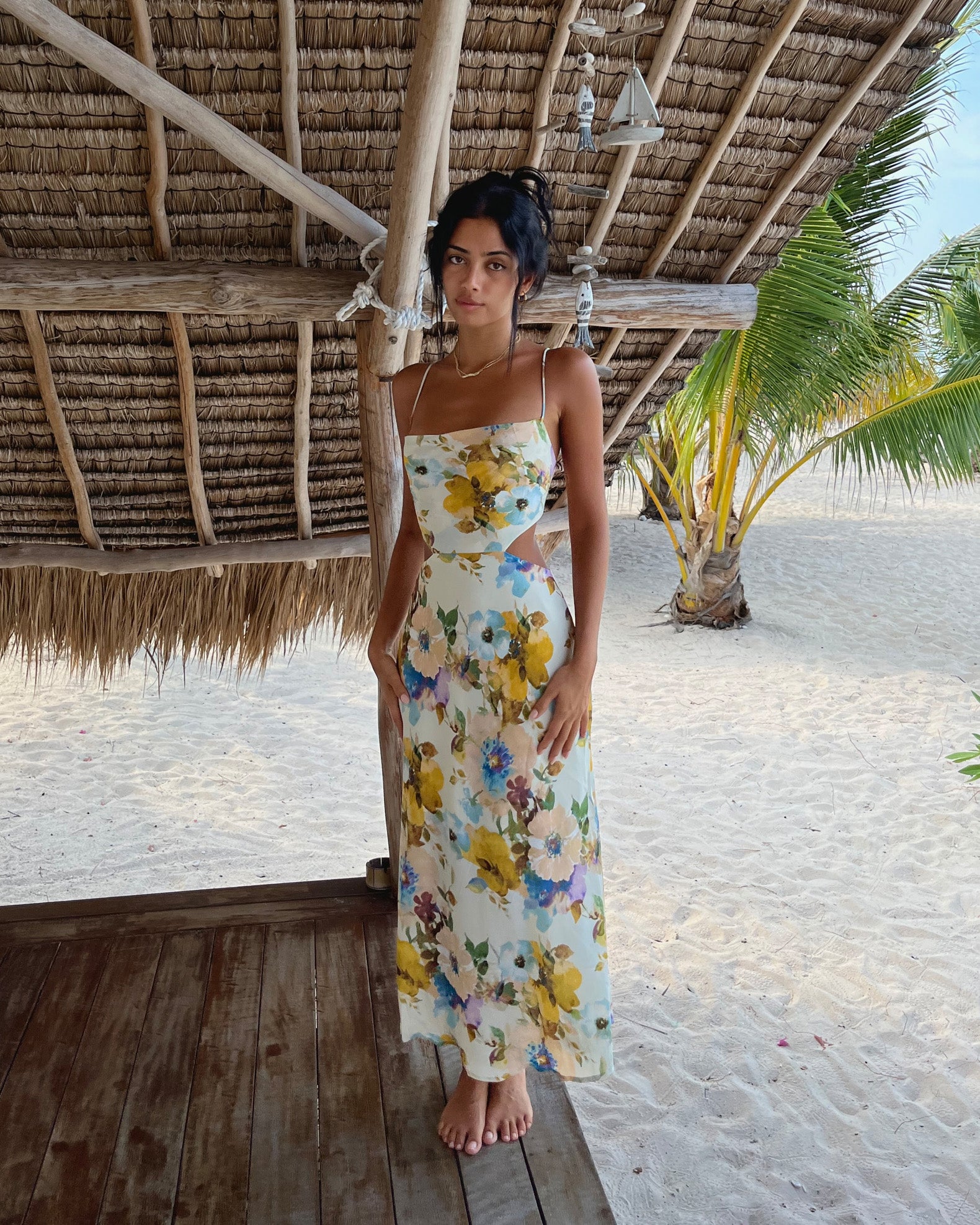 Cross back floral clearance maxi dress