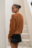 back view of brown fluffy knit sweater back view of brown fluffy knit sweater