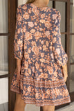 Amarante Navy Peach Floral Boho Button Mini Dress Amarante Navy Peach Floral Boho Button Mini Dress