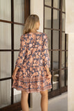 Amarante Navy Peach Floral Boho Button Mini Dress Amarante Navy Peach Floral Boho Button Mini Dress