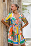 Allegra Multicolour Patchwork V-Neck Mini Dress Allegra Multicolour Patchwork V-Neck Mini Dress