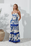 Cali Blue Abstract Contrast Tiered Maxi Dress Cali Blue Abstract Contrast Tiered Maxi Dress