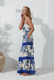 Cali Blue Abstract Contrast Tiered Maxi Dress Cali Blue Abstract Contrast Tiered Maxi Dress