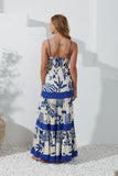 Cali Blue Abstract Contrast Tiered Maxi Dress Cali Blue Abstract Contrast Tiered Maxi Dress