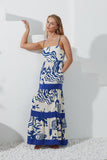 Cali Blue Abstract Contrast Tiered Maxi Dress Cali Blue Abstract Contrast Tiered Maxi Dress