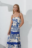 Cali Blue Abstract Contrast Tiered Maxi Dress Cali Blue Abstract Contrast Tiered Maxi Dress
