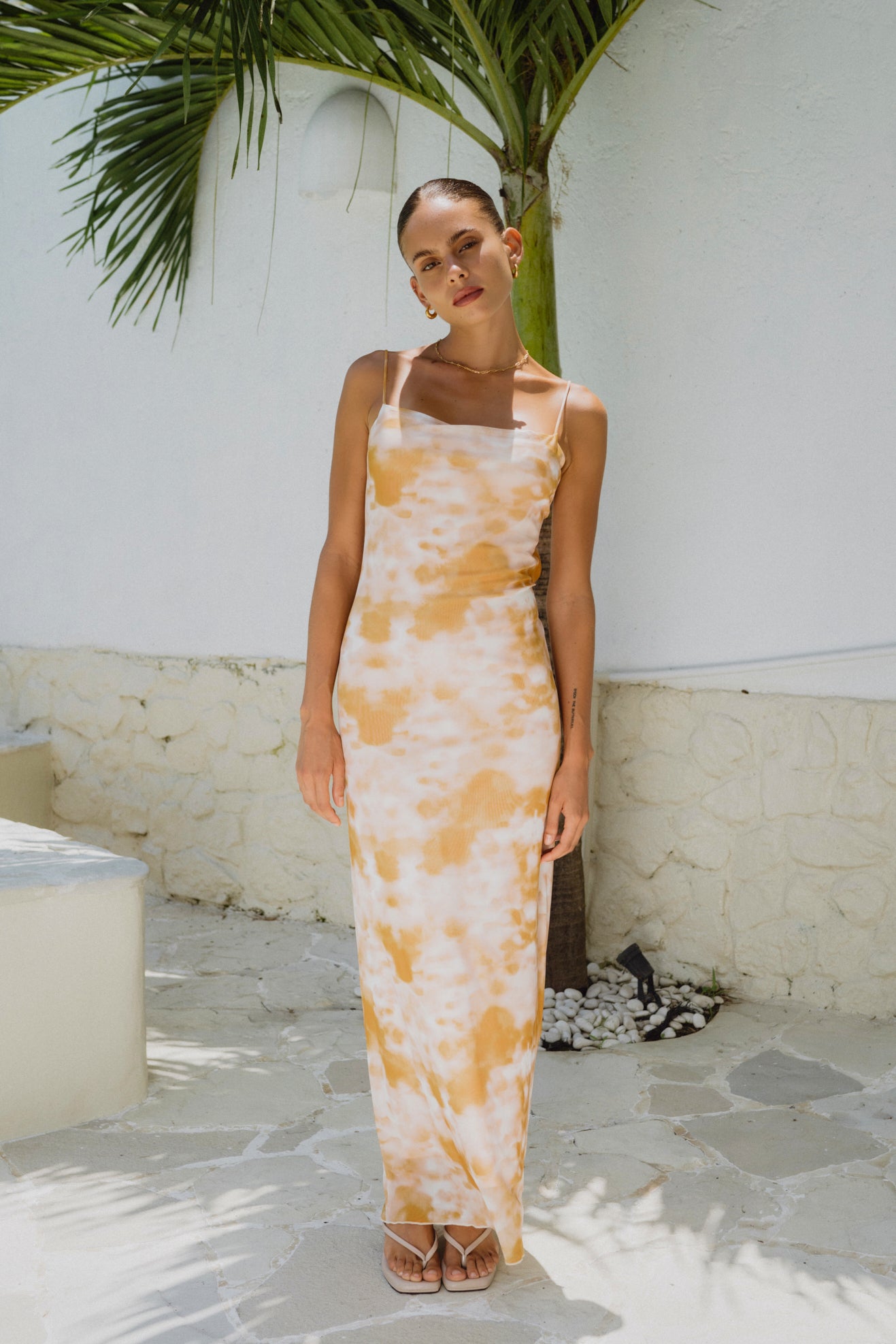 yellow tie dye maxi dress Yellow Tie Dye Layered Chiffon Maxi Dress