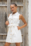 Clea White Button Down Belted Mini Dress Clea White Button Down Belted Mini Dress