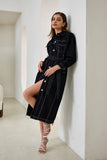 Cleo Black Button Down Belted Midi Dress Cleo Black Button Down Belted Midi Dress