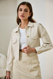 Aston Beige Cropped Faux Leather Jacket Aston Beige Cropped Faux Leather Jacket
