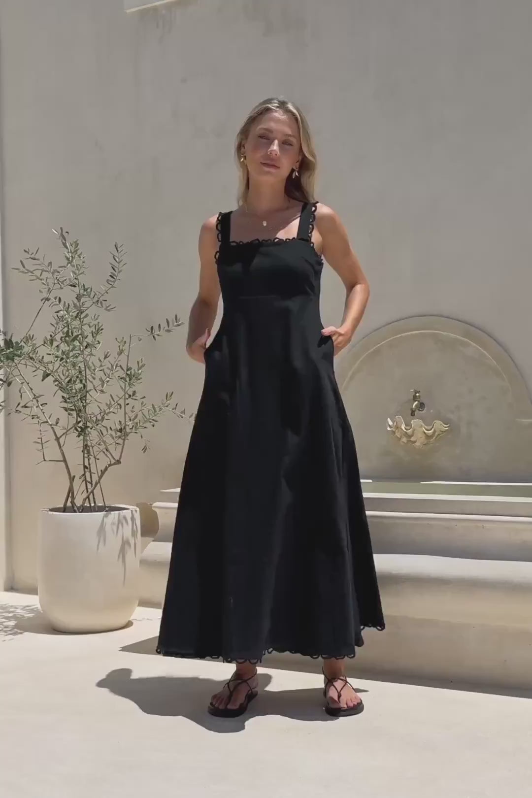Mirae Black Scallop Trim Maxi Dress Mirae Black Scallop Trim Maxi Dress